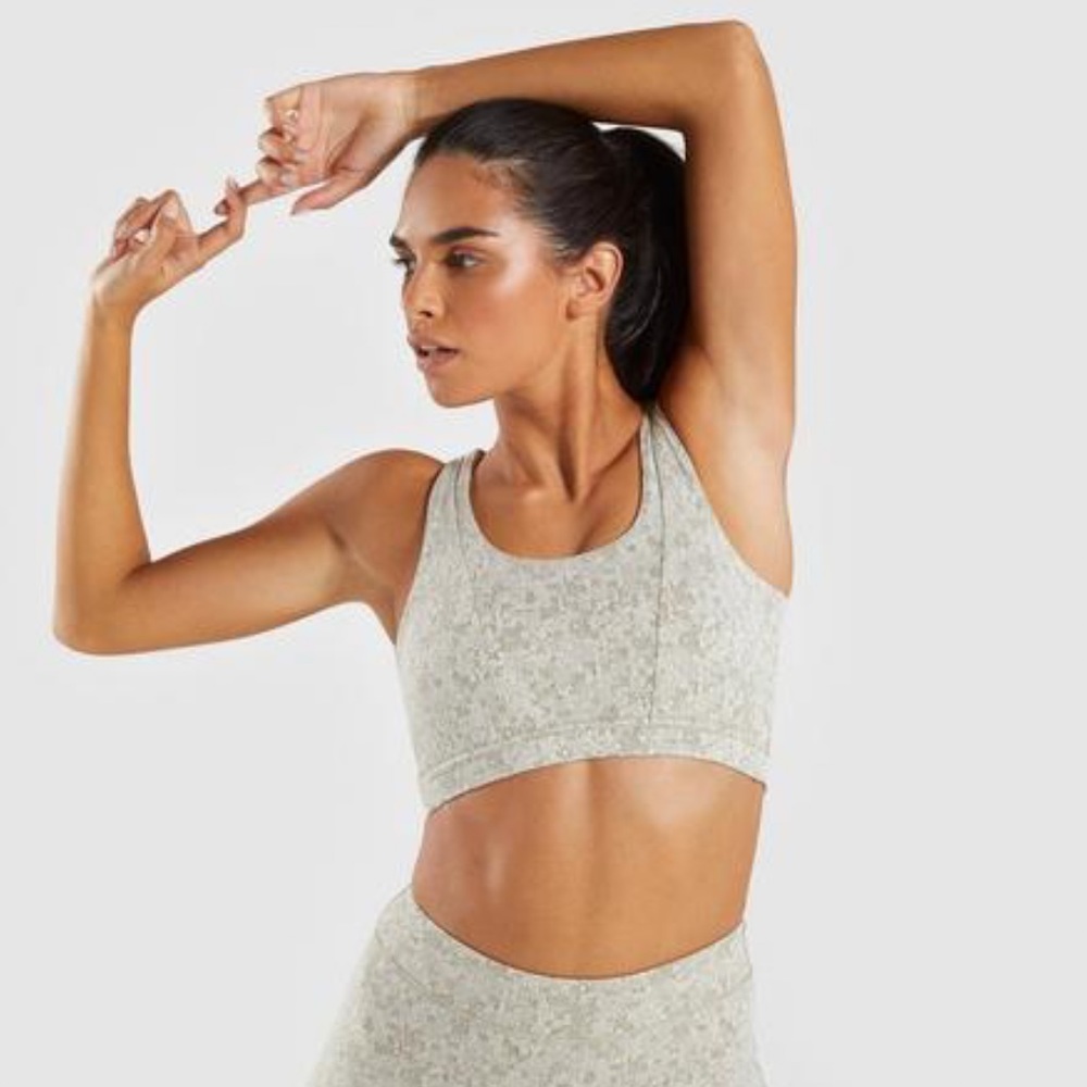 Gymshark Womens Fleur Texture Sports Bra in Green Size Large
